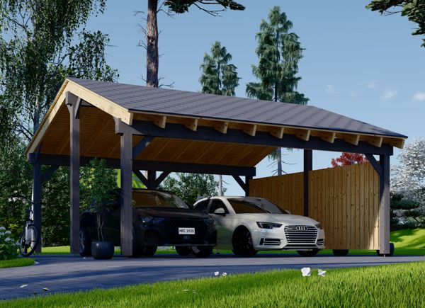 Carport en bois double LUNA DUO, 6x6 m, avec mur latéral avp.ui.product_images.thumbnail 1