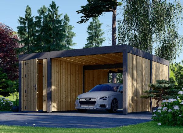 Carport en bois avec abri et mur latéral LUNA F PLUS, 4.9x5.6 m avp.ui.product_images.thumbnail 1