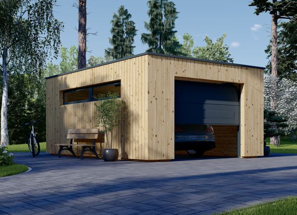 Garage bois toit plat SILVIA F (34 mm + bardage), 4x6 m, 24 m² avp.ui.product_images.thumbnail 1
