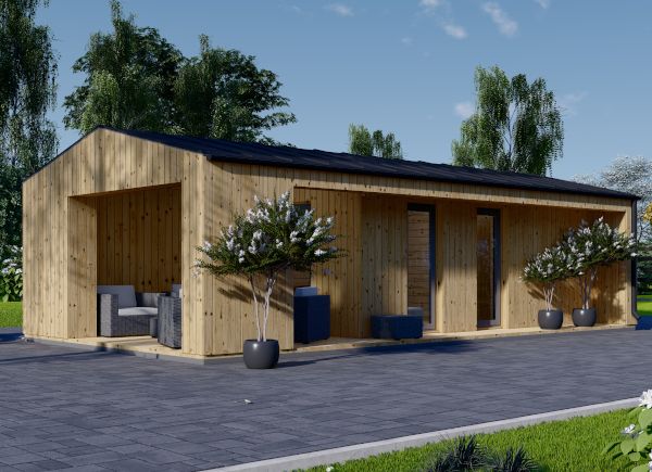 Abri de jardin en bois avec terrasse ANNA Modern (34 mm + bardage), 20 m² + 16 m² avp.ui.product_images.thumbnail 1