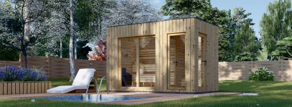 Sauna d'extérieur avec vestiaire DELLA (34 mm + bardage), 3,6 x 2,1 m, 5,5 m²