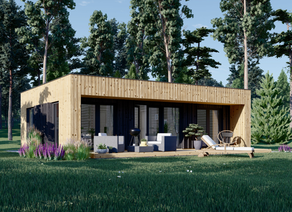 Petite maison en bois KAYA 1 (Isolé RE2020, 44 mm + bardage), 48 m² - Chalets en bois habitables 50 m2 - Modernes maisons en bois - Bungalows
