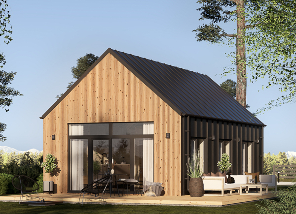 Maison préfabriquée en bois MILANA PV (Isolé RE2020, 44 mm + bardage), 41 m²