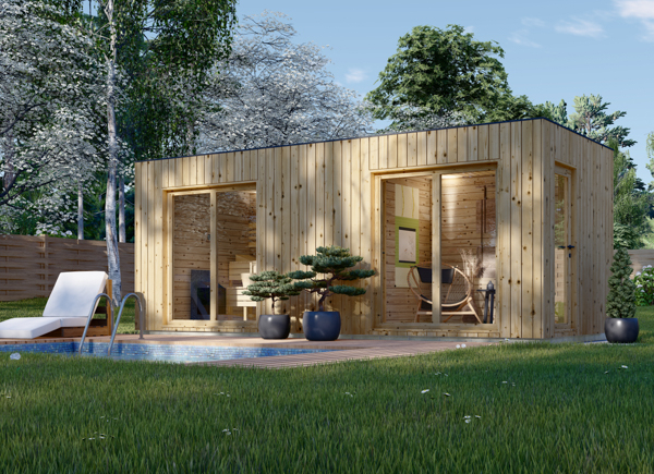 Sauna extérieur bois DELLA, 6,1 x 2,6 m