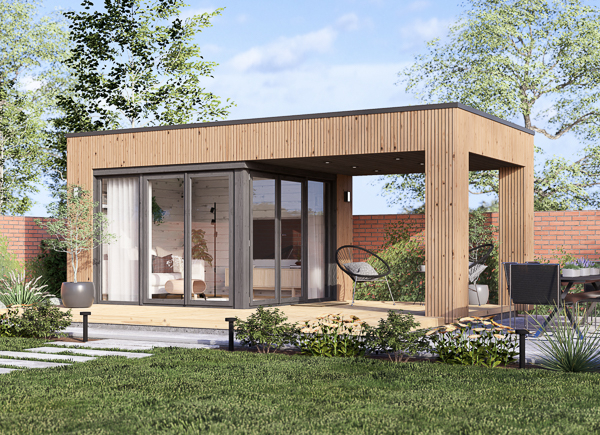 Abri de jardin en bois INES avec terrasse (Isolé, 34 mm + bardage), 6x3 m, 18 m²