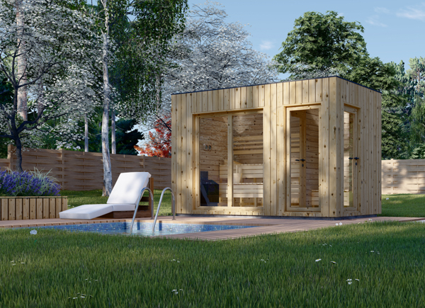 Sauna extérieur bois DELLA, 3,6 x 2,1 m