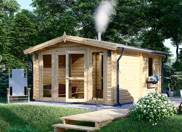 Sauna extérieur bois ELDA, 4x4 m (4 pièces)