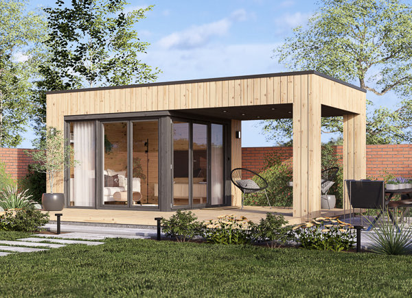 Abri de jardin en bois INES avec terrasse (Isolé, 34 mm + bardage), 6x3 m, 18 m²