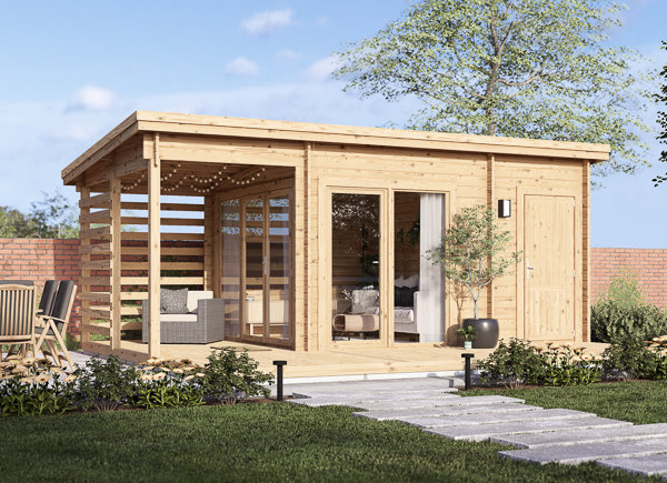 Abri de jardin en bois EVA avec abri (34 mm), 6x3 m, 11 m²