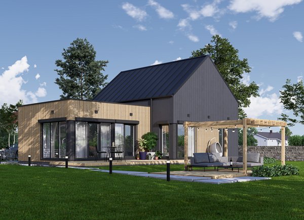 Maison préfabriquée en bois MIRABEL PV, 70 m² - Isolé RE2020 - Maisons en bois - Chalet en bois - Bungalow en bois