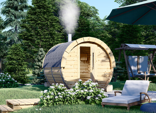 Sauna extérieur en tonneau HELGA 24 (46 mm), 2,4 m, 1,97 m - Sauna de jardin à vendre au Royaume-Uni - Sauna extérieur pour la maison