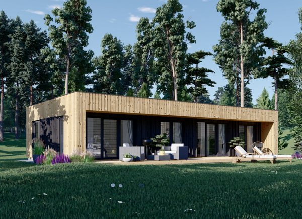 Petite maison en bois KAYA 3 (44 mm + bardage), 70 m² - Chalets en bois 70 m2 - Modernes maisons en bois en kit - Bungalows en bois