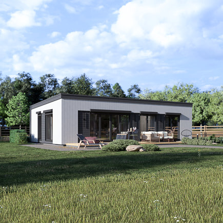 Maison préfabriquée en bois CARLA PV (Isolé RE2020, 44 mm + bardage), 60 m²
