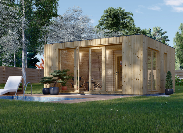 Sauna extérieur bois DELLA, 5,1 x 5,1 m