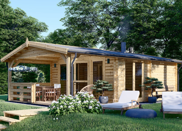 Sauna extérieur bois ELDA, 5x7.5 m (3 pièces)