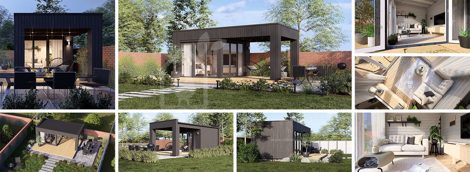Abri de jardin en bois INES avec terrasse (34 mm + bardage), 6x3 m, 18 m² visualization 1