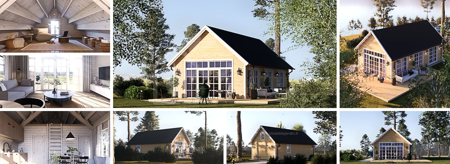 Chalet en bois en kit ARIELLE (Isolé, 34 mm + bardage), 41 m² visualization 1