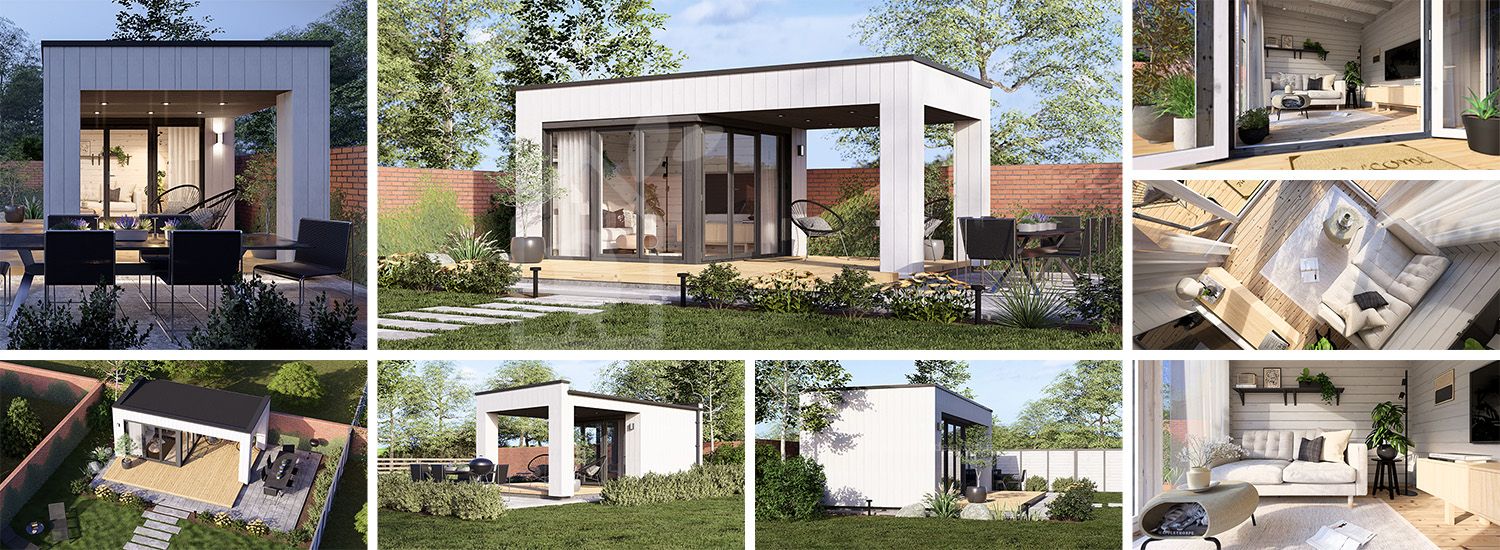 Abri de jardin en bois INES avec terrasse (Isolé, 34 mm + bardage), 6x3 m, 18 m² visualization 1