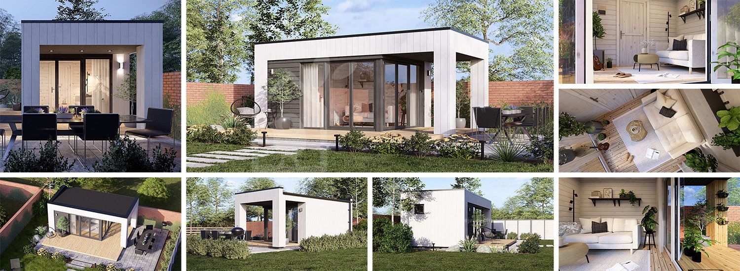 Abri de jardin en bois INES PLUS avec terrasse (Isolé, 34 mm + bardage), 6x3 m, 18 m² visualization 1