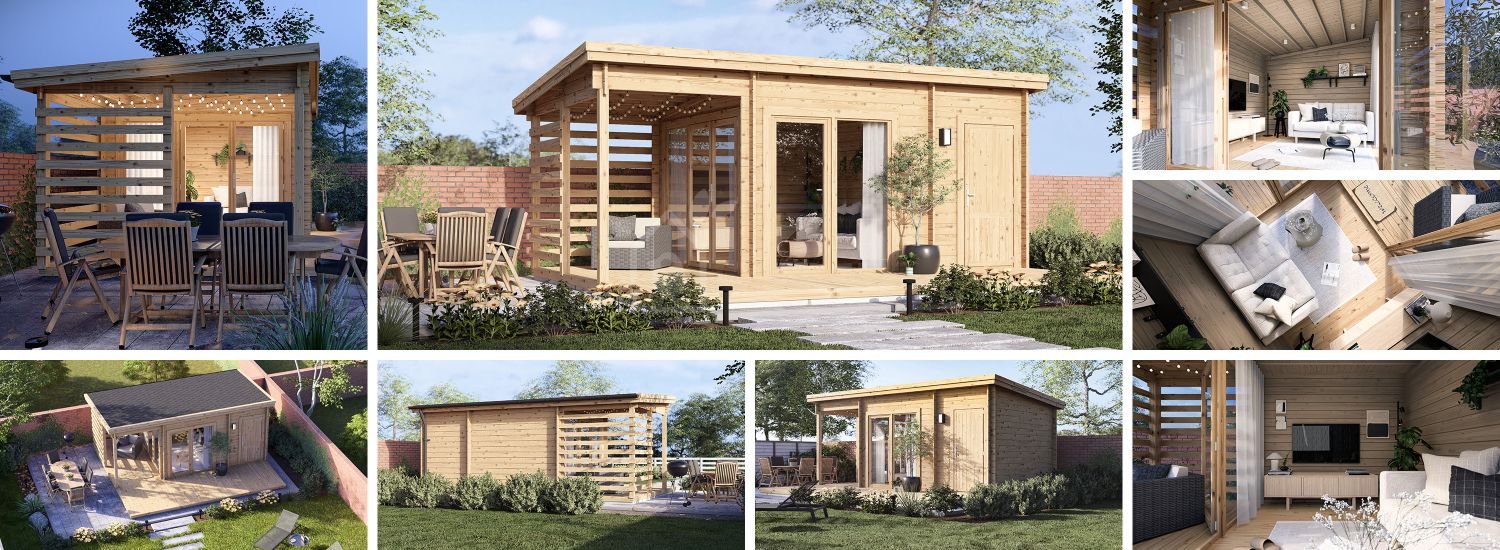 Abri de jardin en bois EVA avec abri (34 mm), 6x3 m, 11 m² visualization 1