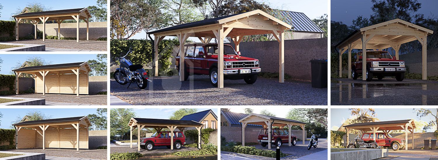 Carport en bois CLASSIC, 3x6 m, 18 m² visualization 1