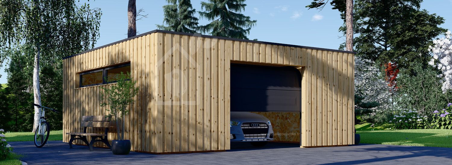 Garage bois toit plat STELA F (ossature en bois), 6x6 m, 36 m² visualization 1