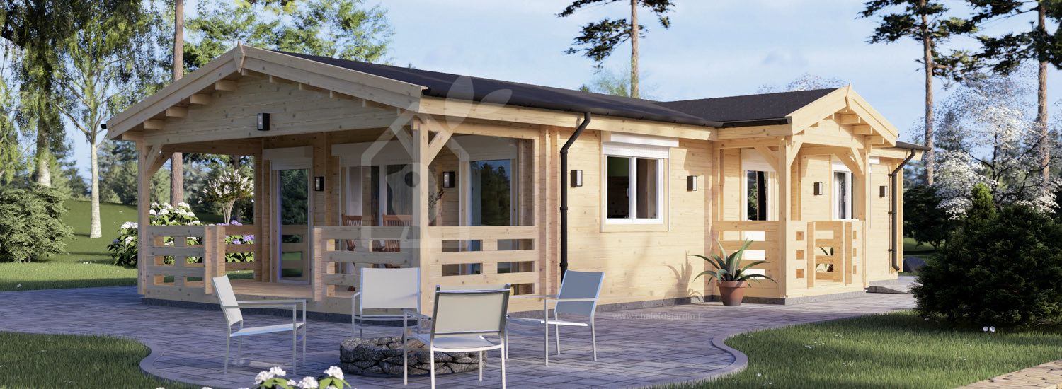 Chalet en bois habitable avec terrasse DONNA S (Isolé RE2020, 44+44 mm), 63 m² + 11.5 m² visualization 1