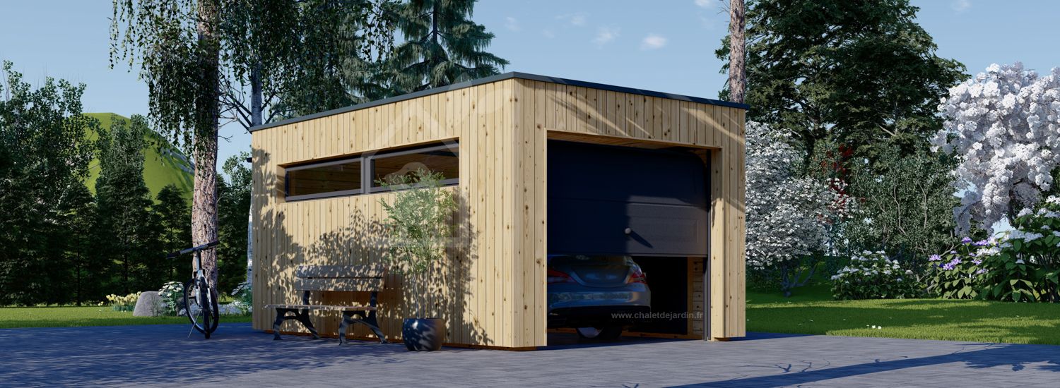 Garage bois toit plat SILVIA F (34 mm + bardage), 3.2x5.2 m, 16.6 m² visualization 1