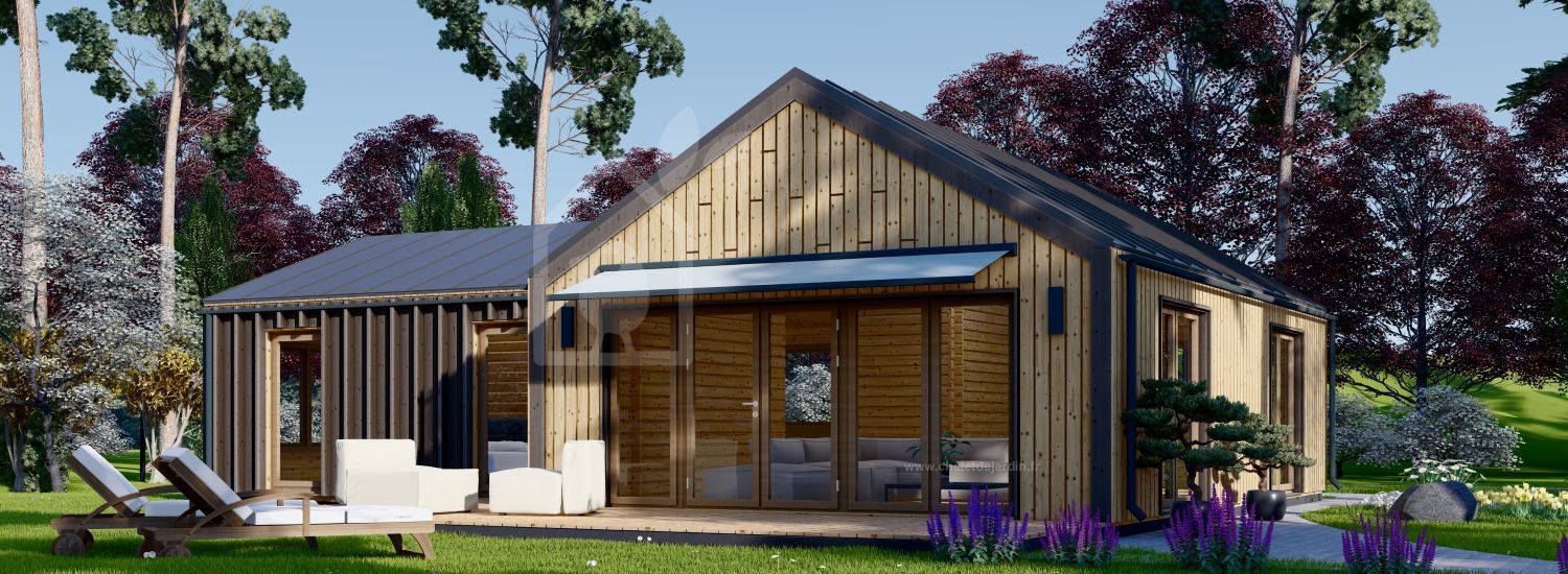 Maison en bois habitable VALERI (Isolé RE2020, 44 mm + bardage), 80 m² visualization 1