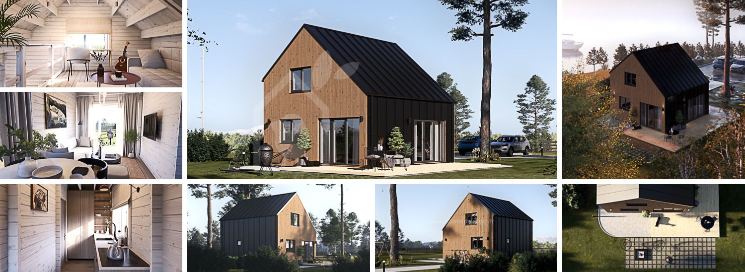 Maison préfabriquée en bois SELIA PV (Isolé RE2020, 44 mm + bardage), 44 m² visualization 1
