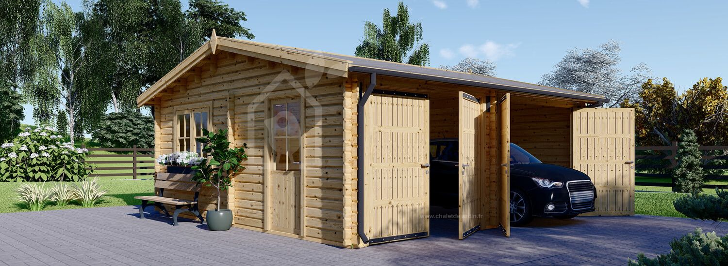 Garage en bois double ALTERNATIVE (44 mm), 6x6 m, 36 m² visualization 1