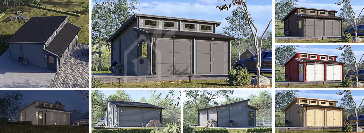Garage en bois double TWIN DUO (44 mm), 6x6 m, 36 m² visualization 1