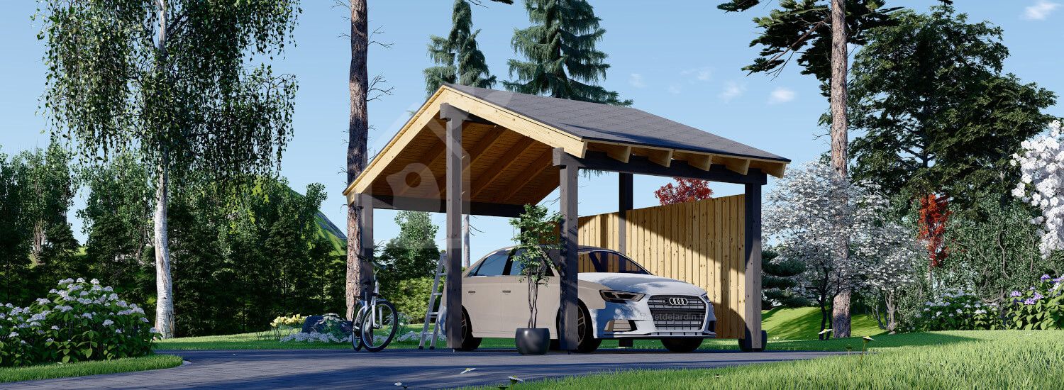 Carport en bois LUNA, 3.2x6 m, avec mur latéral visualization 1