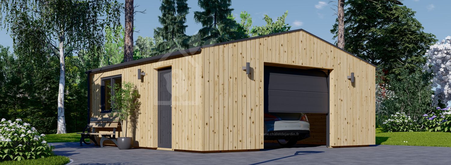 Garage en bois SILVIA (34 mm + bardage), 6x6 m, 36 m² visualization 1