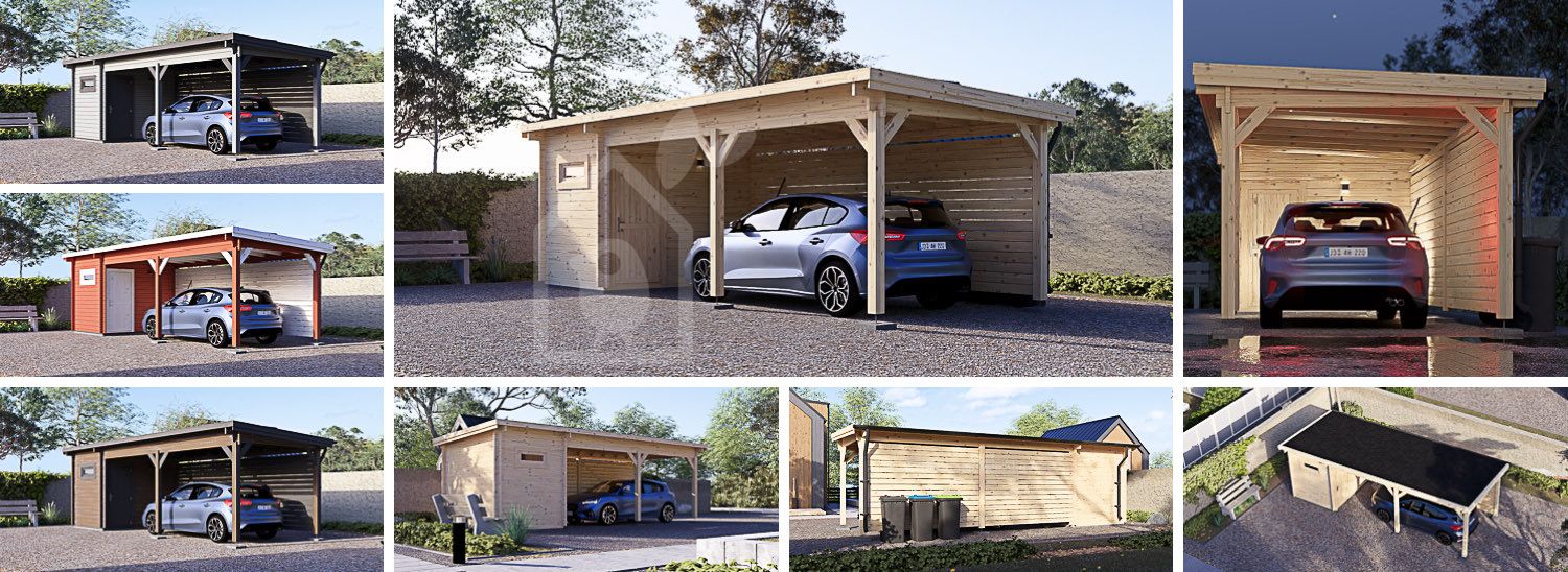Carport en bois avec abri MODERN, 8x3 m visualization 1