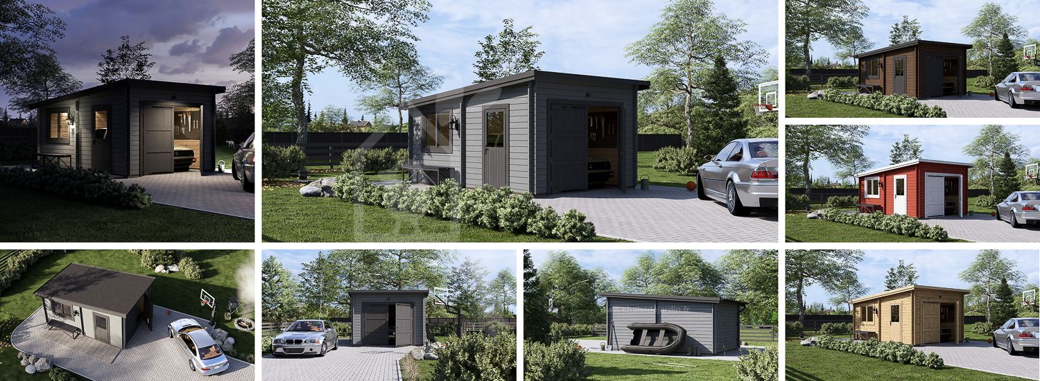 Garage en bois à toit plat MODERN (34 mm), 3.6x5.4 m, 19.9 m² visualization 1