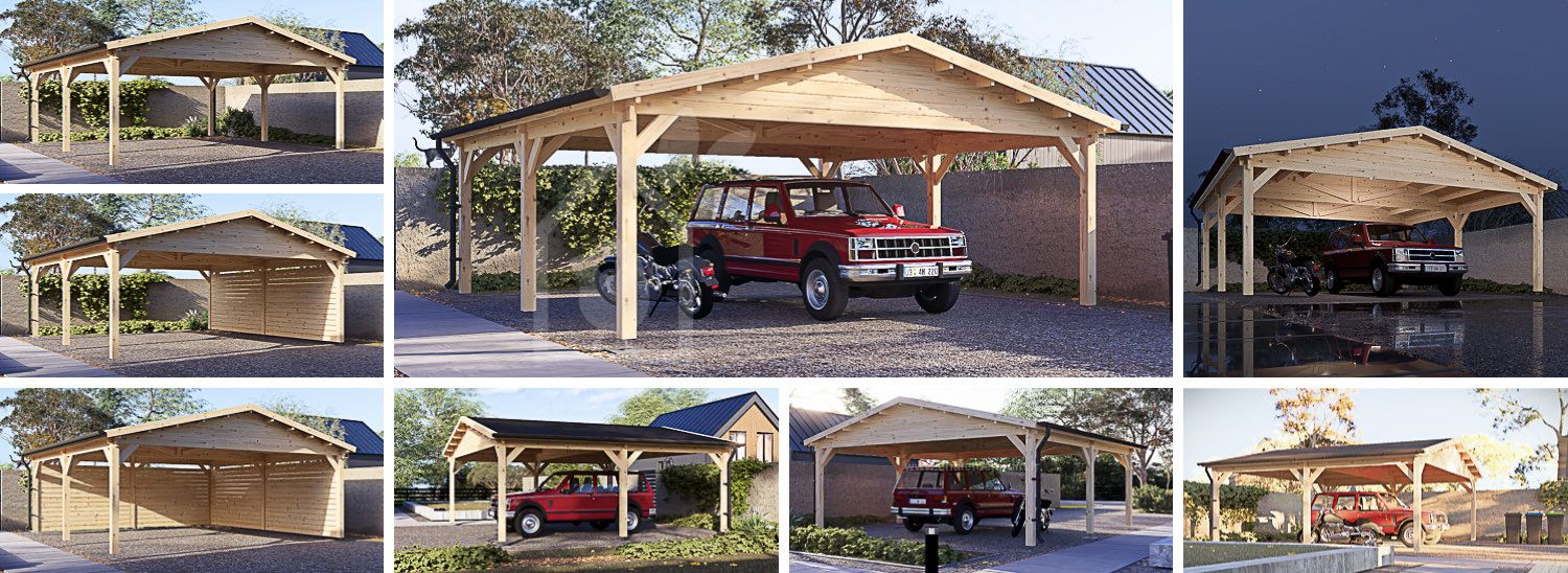 Carport en bois double CLASSIC DUO, 6x6 m, 36 m² visualization 1