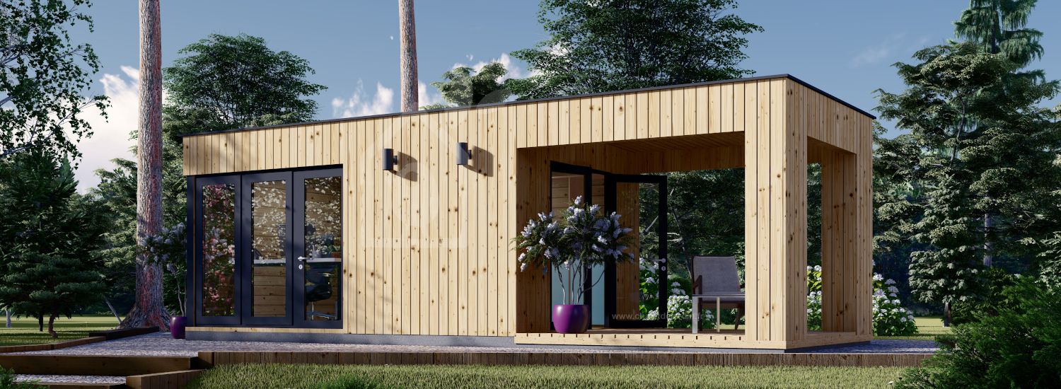 Bureau de jardin avec auvent PREMIUM (34 mm + bardage), 5x3 m, 15 m² + 9 m² visualization 1