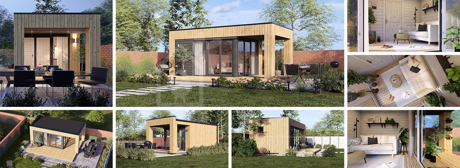Abri de jardin en bois INES PLUS avec terrasse (34 mm + bardage), 6x3 m, 18 m² visualization 1