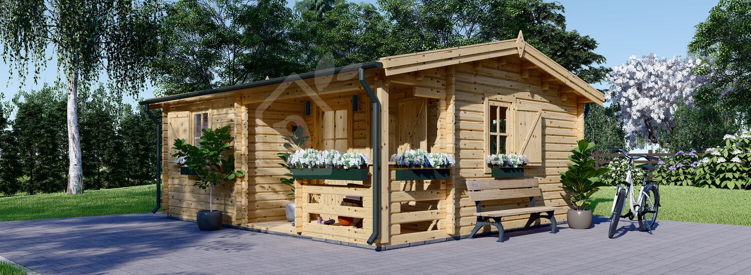 Abri de jardin en bois NANTES (Isolé, 34+34 mm), 6x4.7 m, 24 m² + 3.5 m² terrasse visualization 1