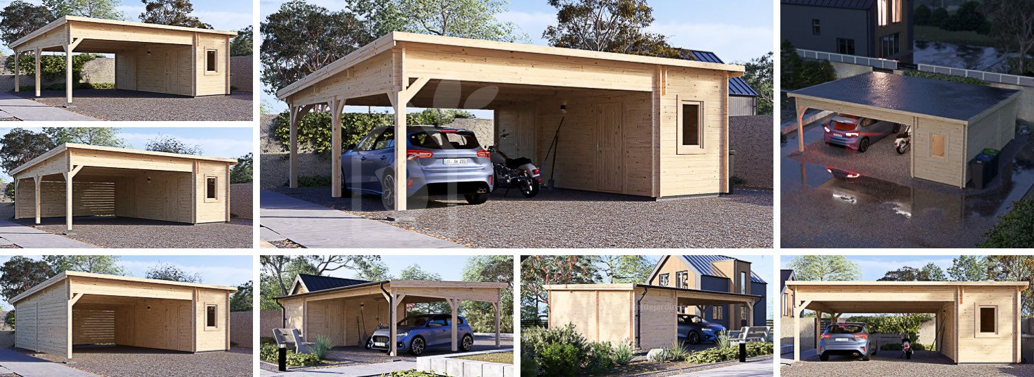 Carport en bois avec abri MODERN DUO, 5.95x7.5 m visualization 1