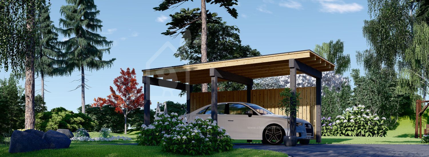 Carport en bois LUNA F, 3.2x6 m, avec mur latéral visualization 1