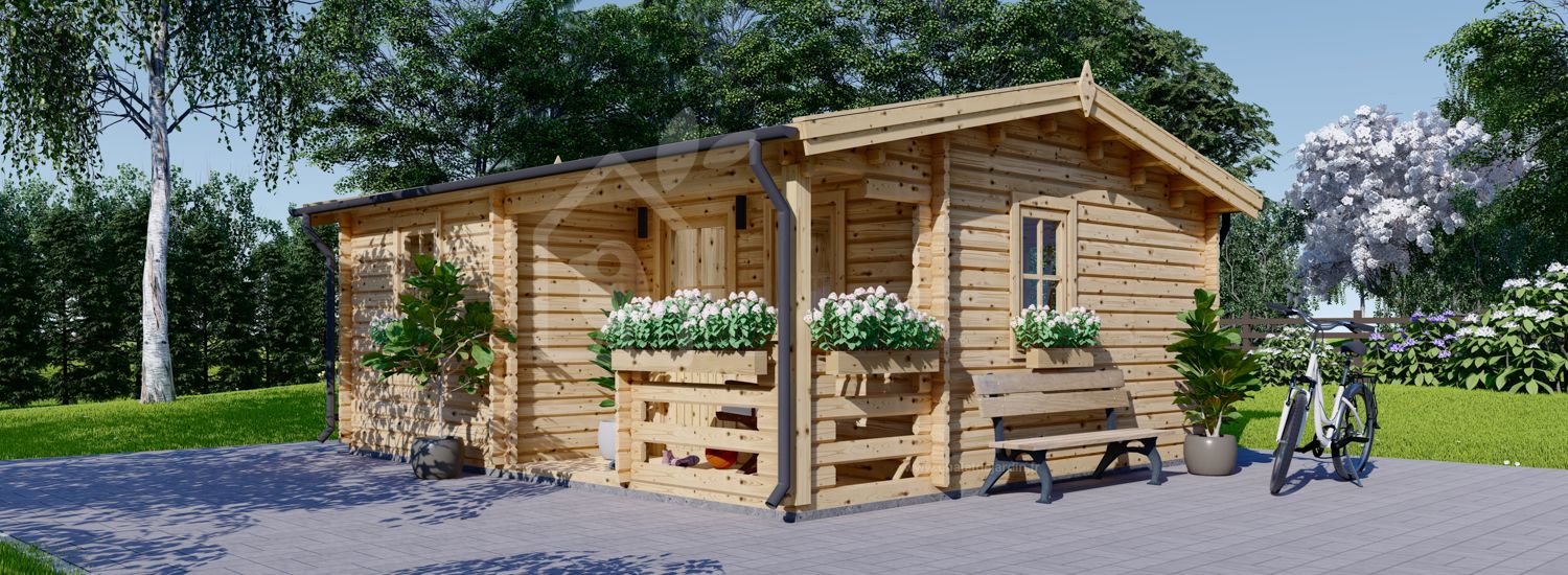 Abri de jardin en bois NANTES (58 mm), 6x4.7 m, 24 m² + 3.5 m² terrasse visualization 1