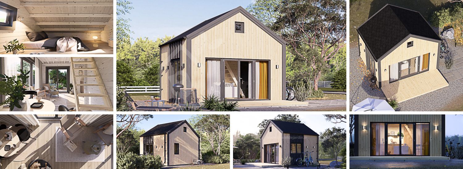 Chalet en bois SARA (Isolé, 34 mm + bardage), 20 m² visualization 1