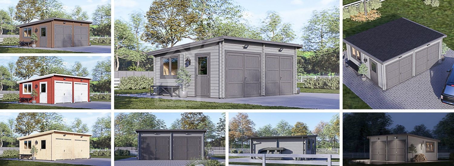 Garage en bois double à toit plat MODERN (44 mm), 6x5 m, 30 m² visualization 1