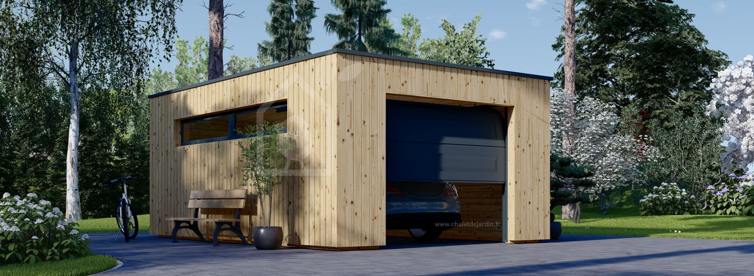 Garage bois toit plat SILVIA F (34 mm + bardage), 4x6 m, 24 m² visualization 1