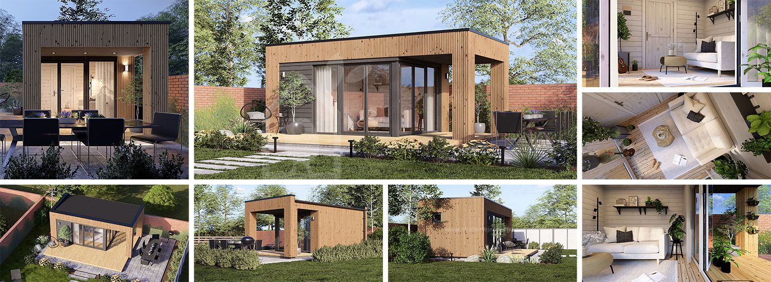 Abri de jardin en bois INES PLUS avec terrasse (34 mm + bardage), 6x3 m, 18 m² visualization 1