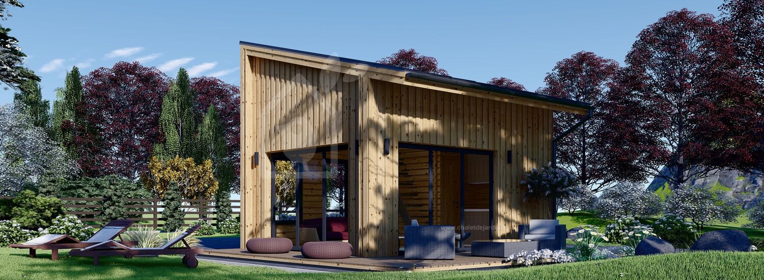 Chalet en bois SOPHIA (Isolé, 44 mm + bardage), 19.9 m² visualization 1