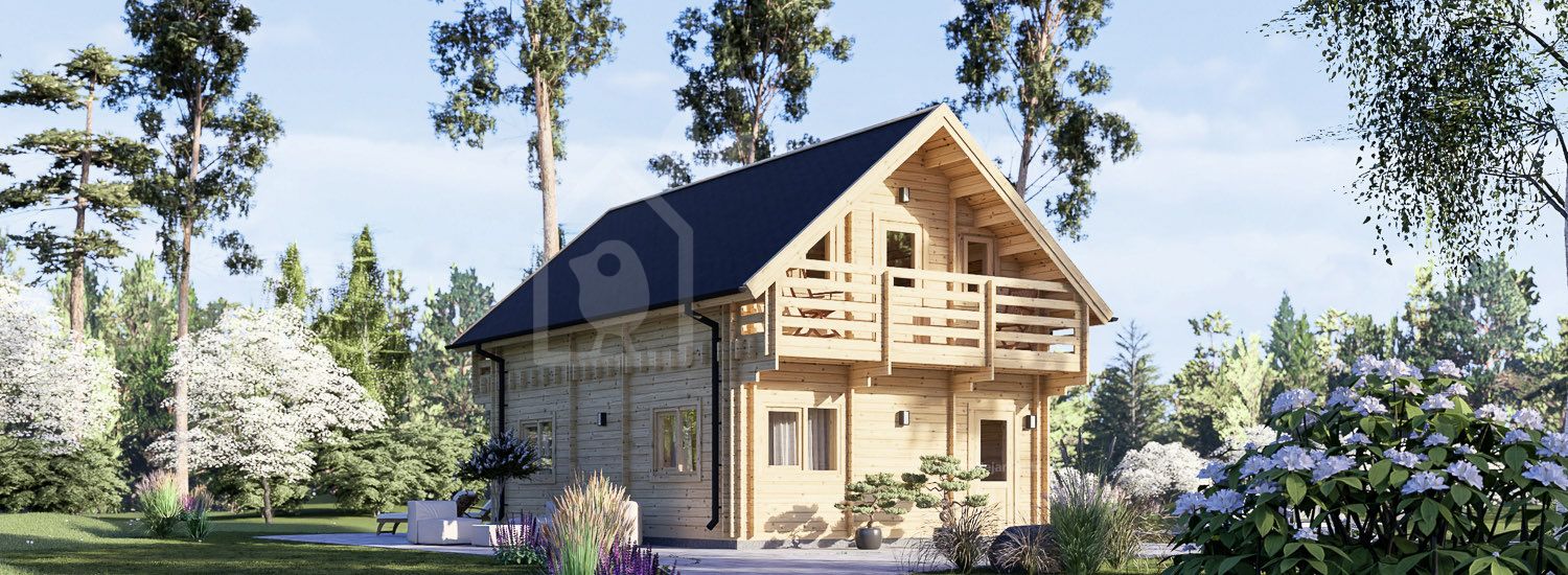 Chalet en bois LANGON S (44+44 mm), 95 m² visualization 1