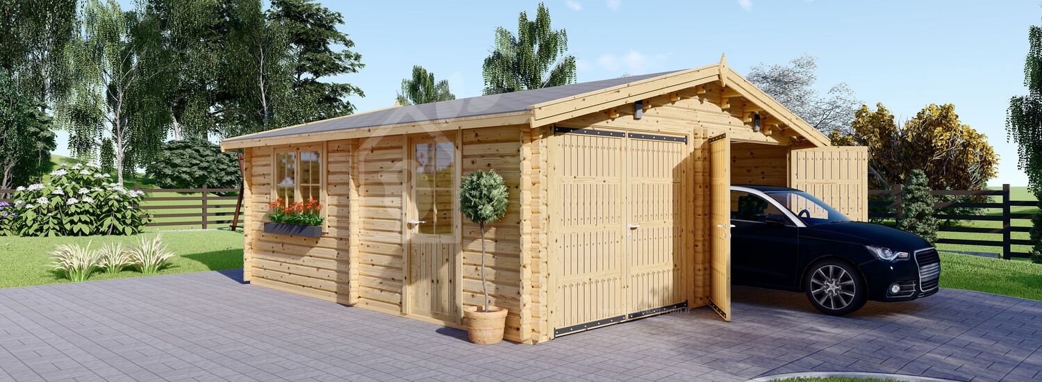 Garage en bois double CLASSIC DUO (44 mm), 6x6 m, 36 m² visualization 1